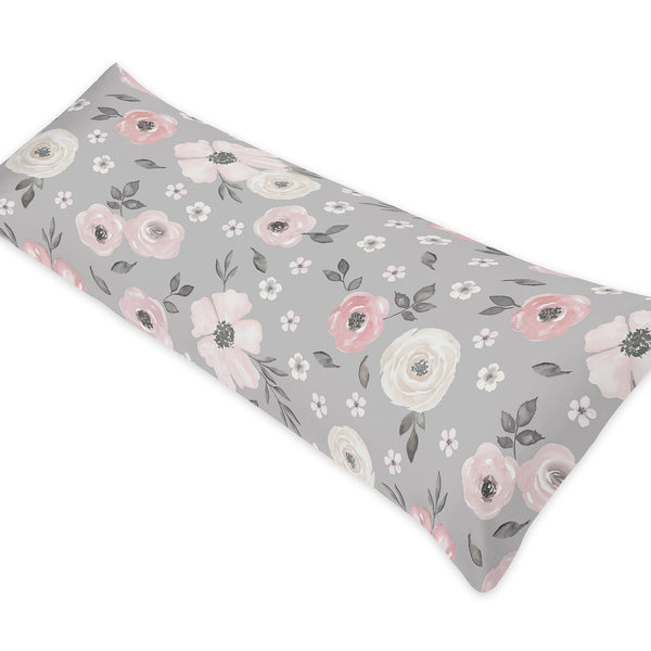 Watercolor Floral Grey Collection Full Length Body Pillow Cover alternate view