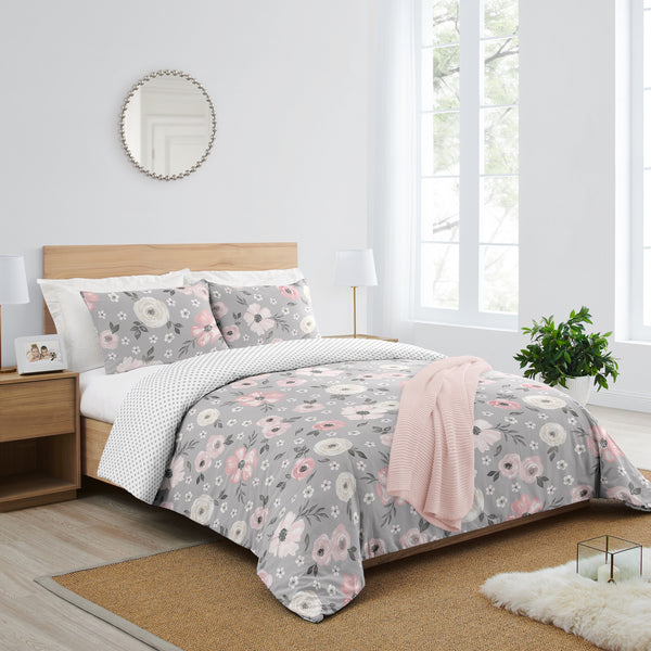 Watercolor Floral Grey Collection Full/Queen Bedding alternate view