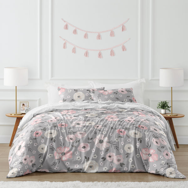 Watercolor Floral Grey Collection Full/Queen Bedding