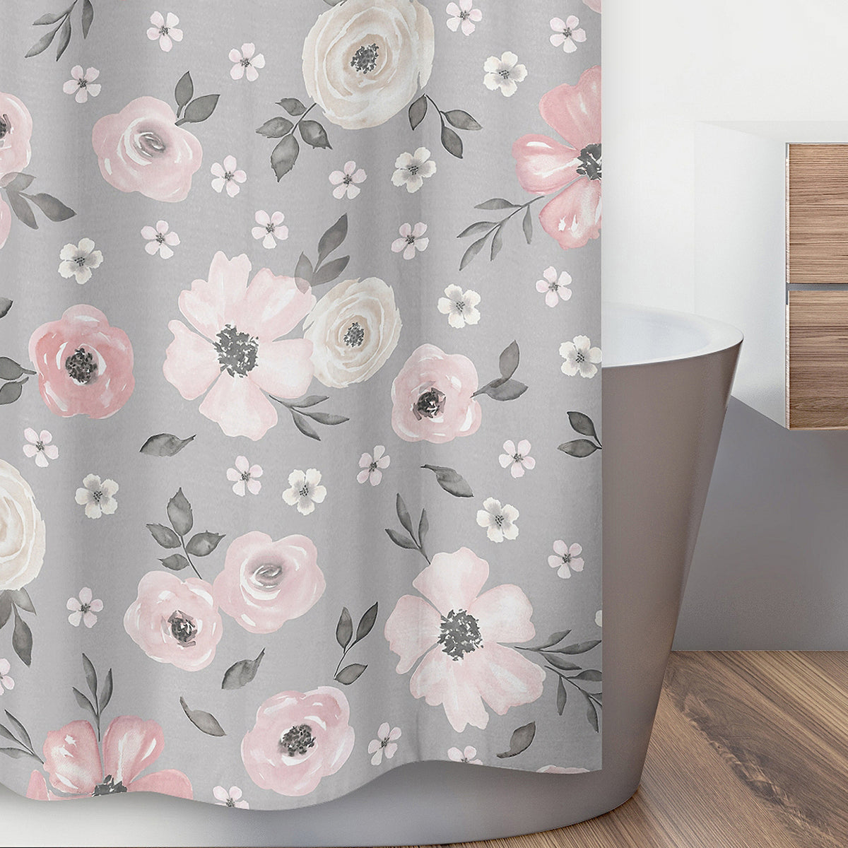 Watercolor Floral Grey Collection Shower Curtain