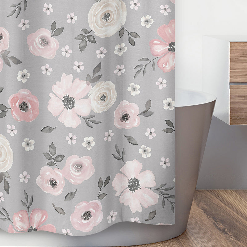 Watercolor Floral Grey Collection Shower Curtain