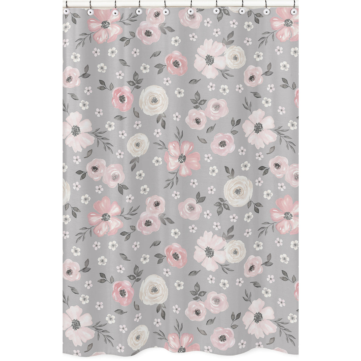 Watercolor Floral Grey Collection Shower Curtain