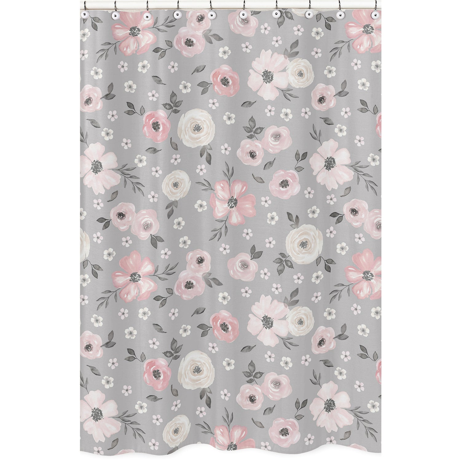 Watercolor Floral Grey Collection Shower Curtain