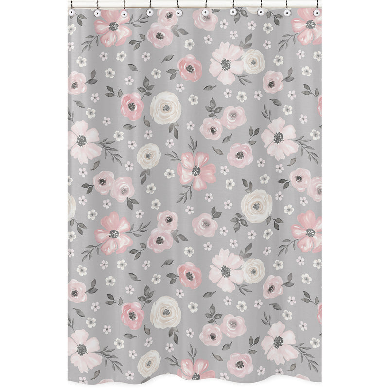 Watercolor Floral Grey Collection Shower Curtain