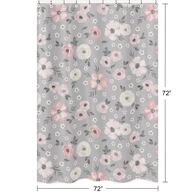 Watercolor Floral Grey Collection Shower Curtain