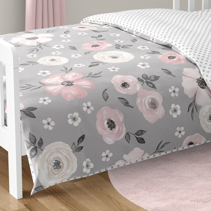 Watercolor Floral Grey Collection Toddler Bedding