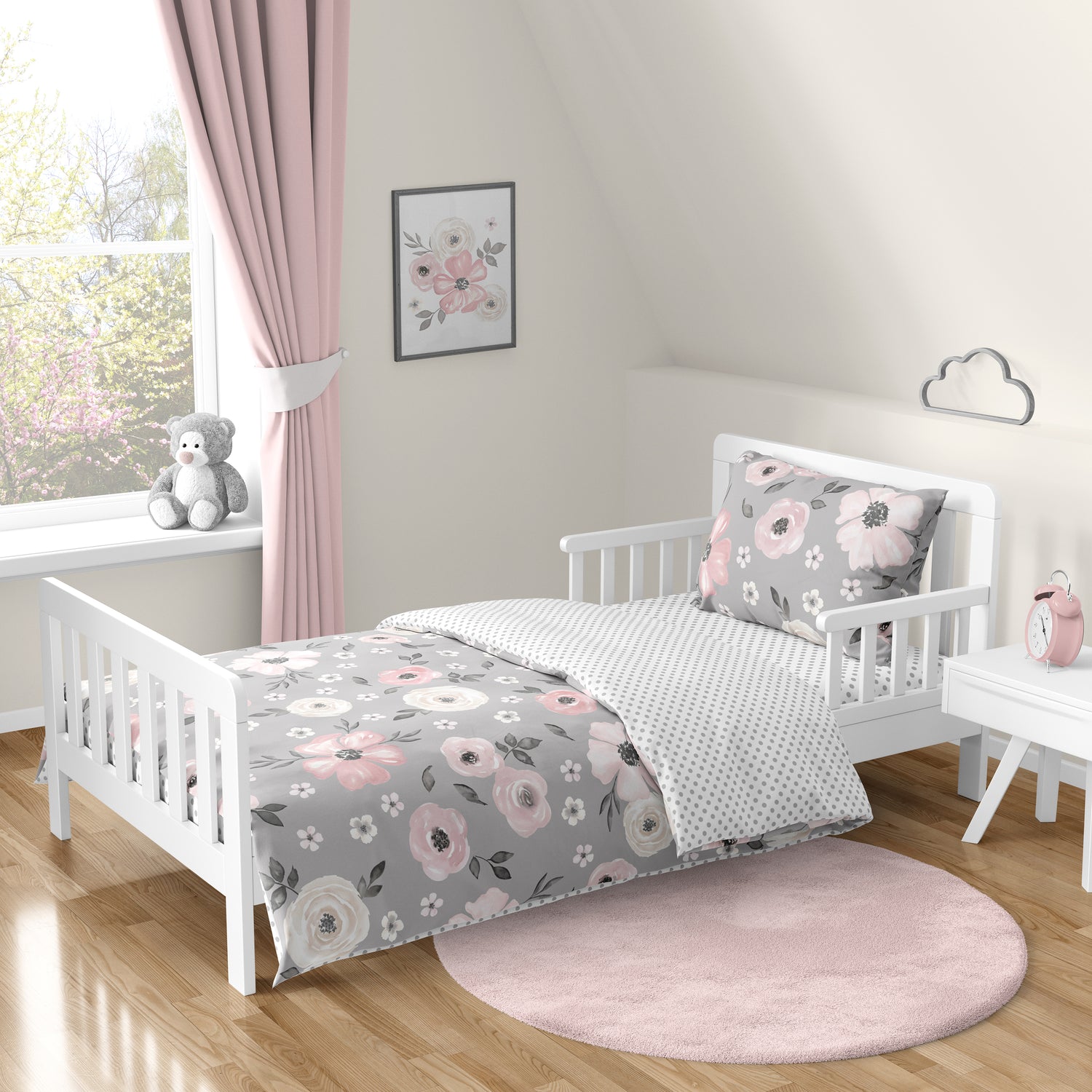 Watercolor Floral Grey Collection Toddler Bedding