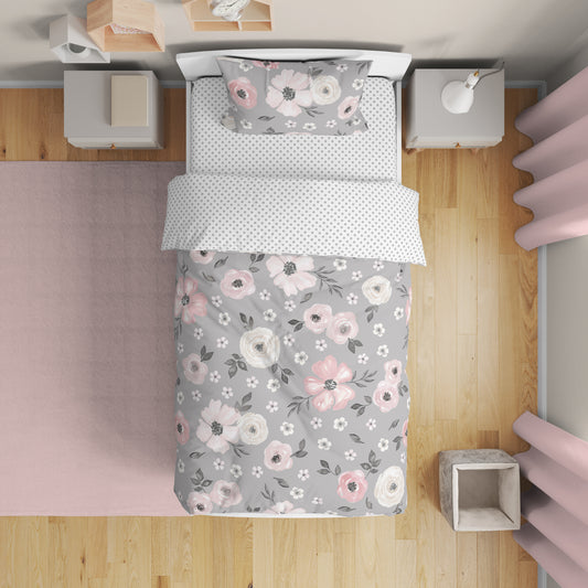 Watercolor Floral Grey Collection Toddler Bedding