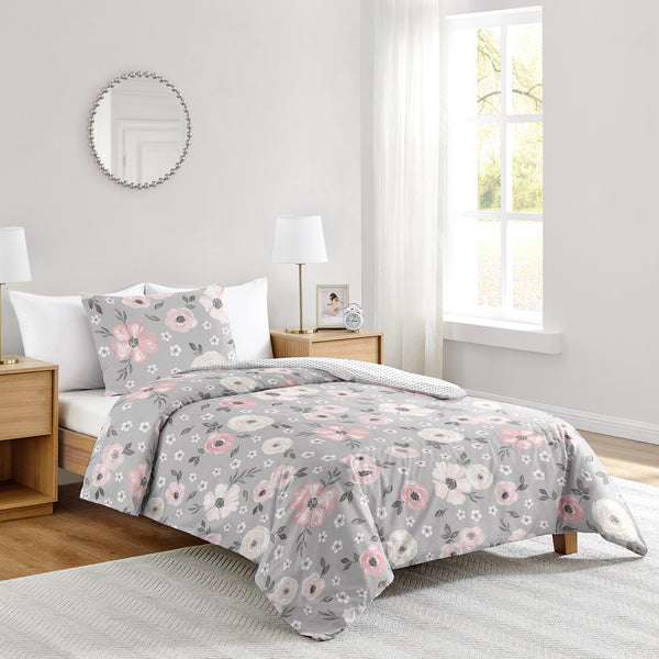 Watercolor Floral Grey Collection Twin Bedding