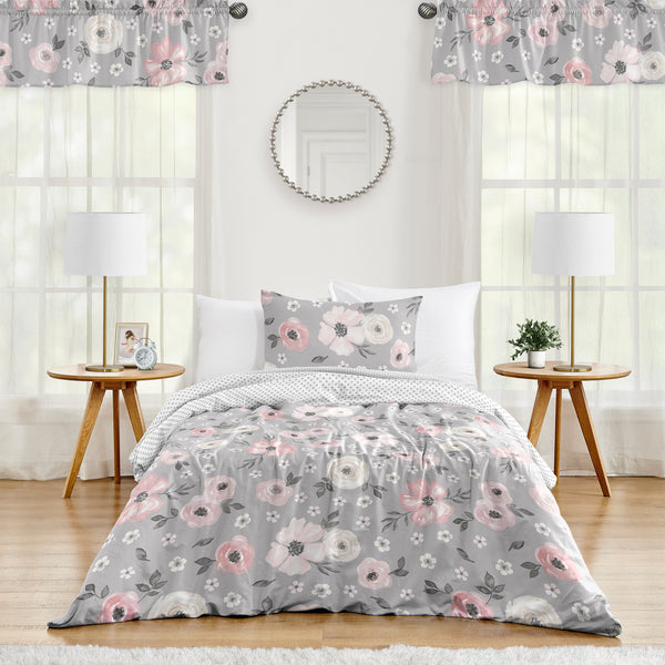 Watercolor Floral Grey Collection Twin Bedding alternate view