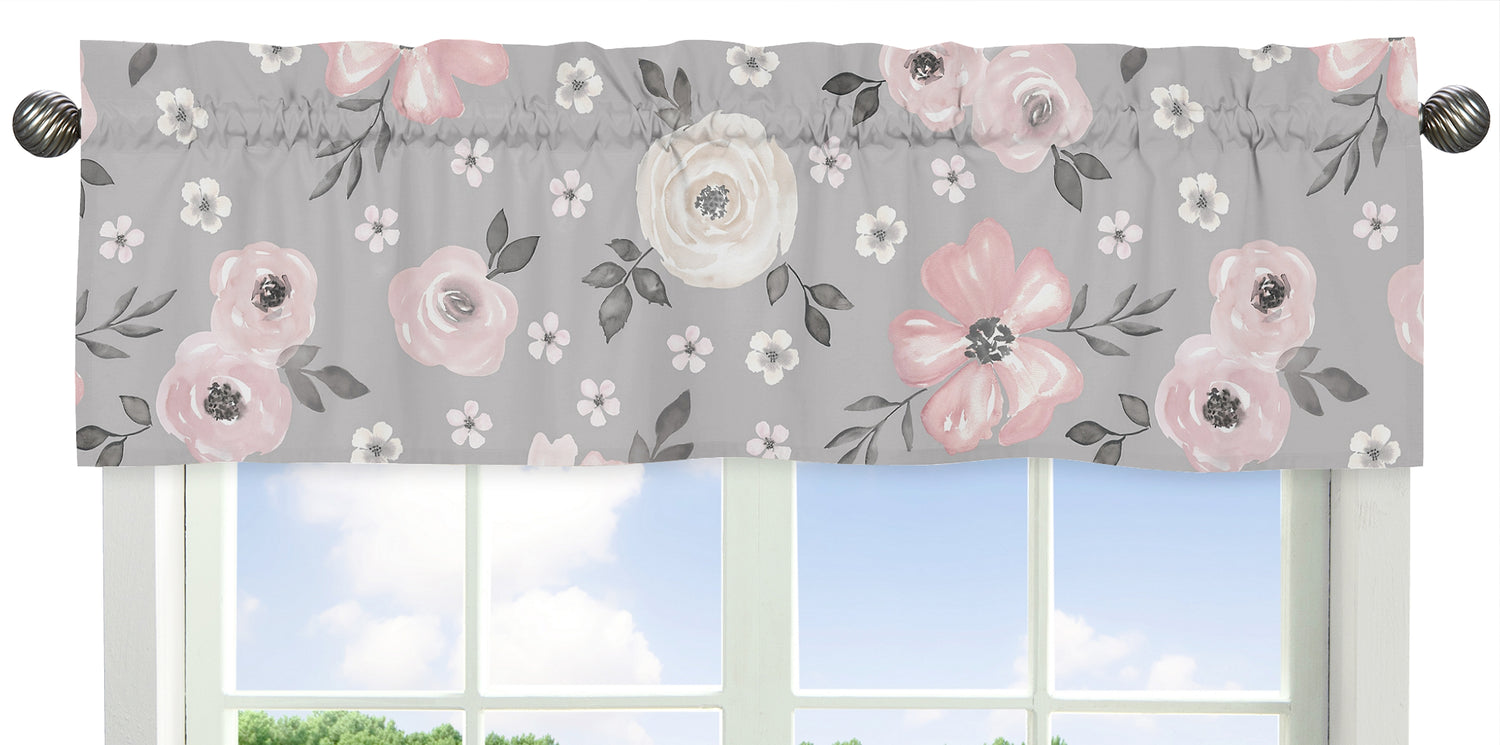 Watercolor Floral Grey Collection Window Valance