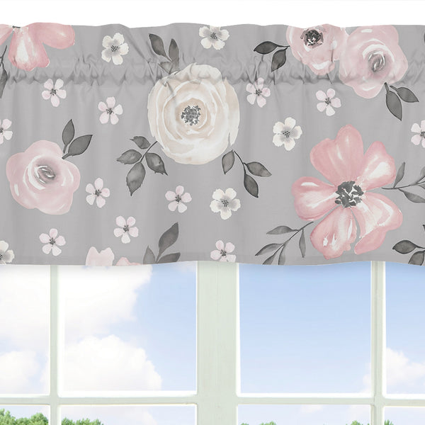 Watercolor Floral Grey Collection Window Valance
