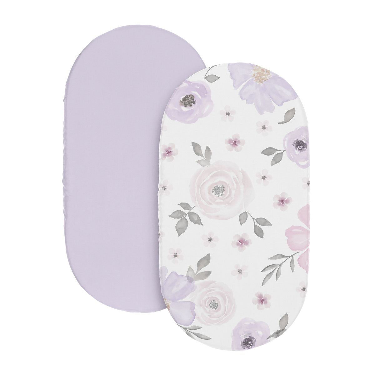 Watercolor Floral Lavender and Grey Collection 2 Pack Baby Bassinet Fitted Sheets