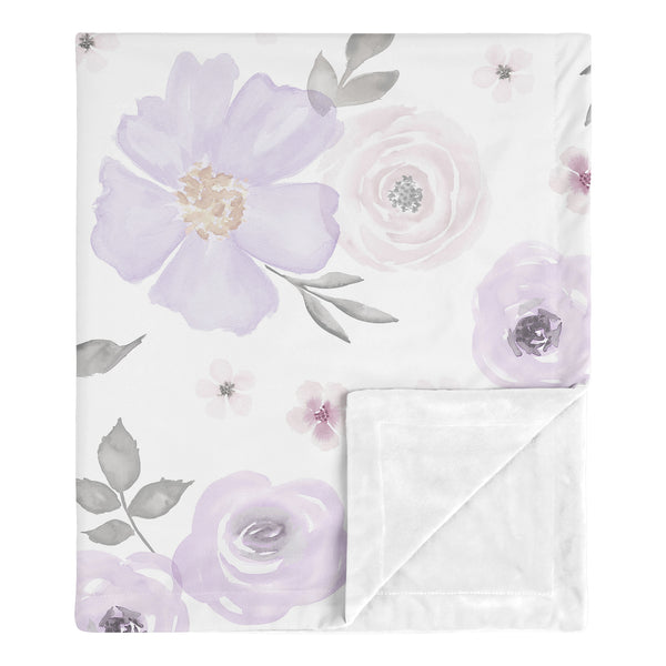 Watercolor Floral Lavender And Grey Collection Baby Blanket