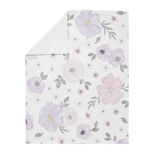 Watercolor Floral Lavender And Grey Collection Baby Blanket alternate view
