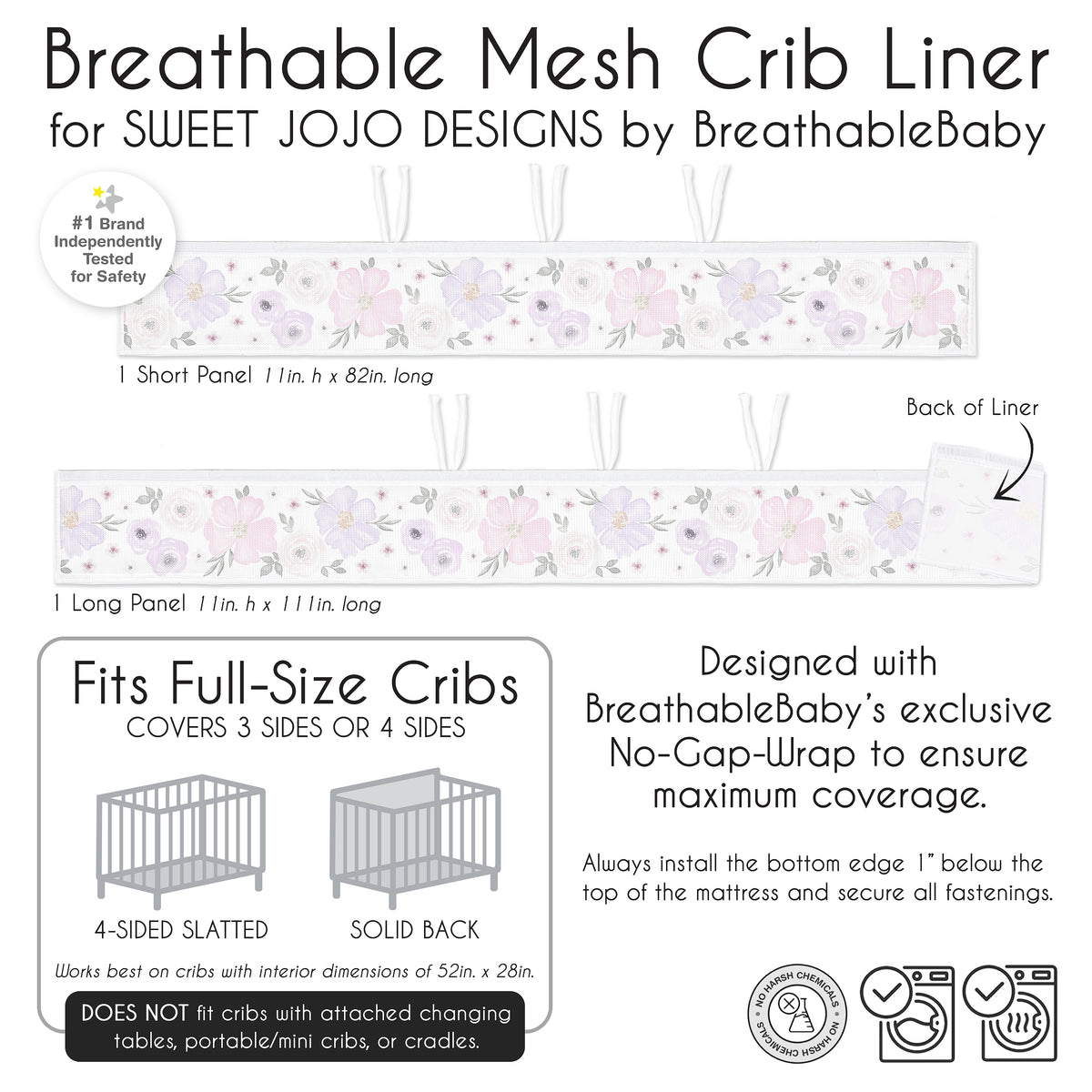 Watercolor Floral Lavender and Grey Collection Sweet Jojo Designs + BreathableBaby Breathable Mesh Crib Liner
