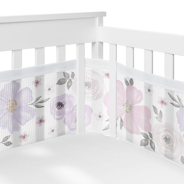 Watercolor Floral Lavender and Grey Collection Sweet Jojo Designs + BreathableBaby Breathable Mesh Crib Liner