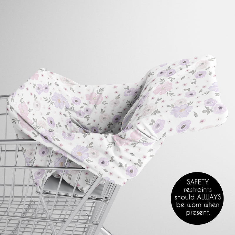 Watercolor Floral Lavender and Grey Collection Multi Use Baby Car Seat and Nursing Cover