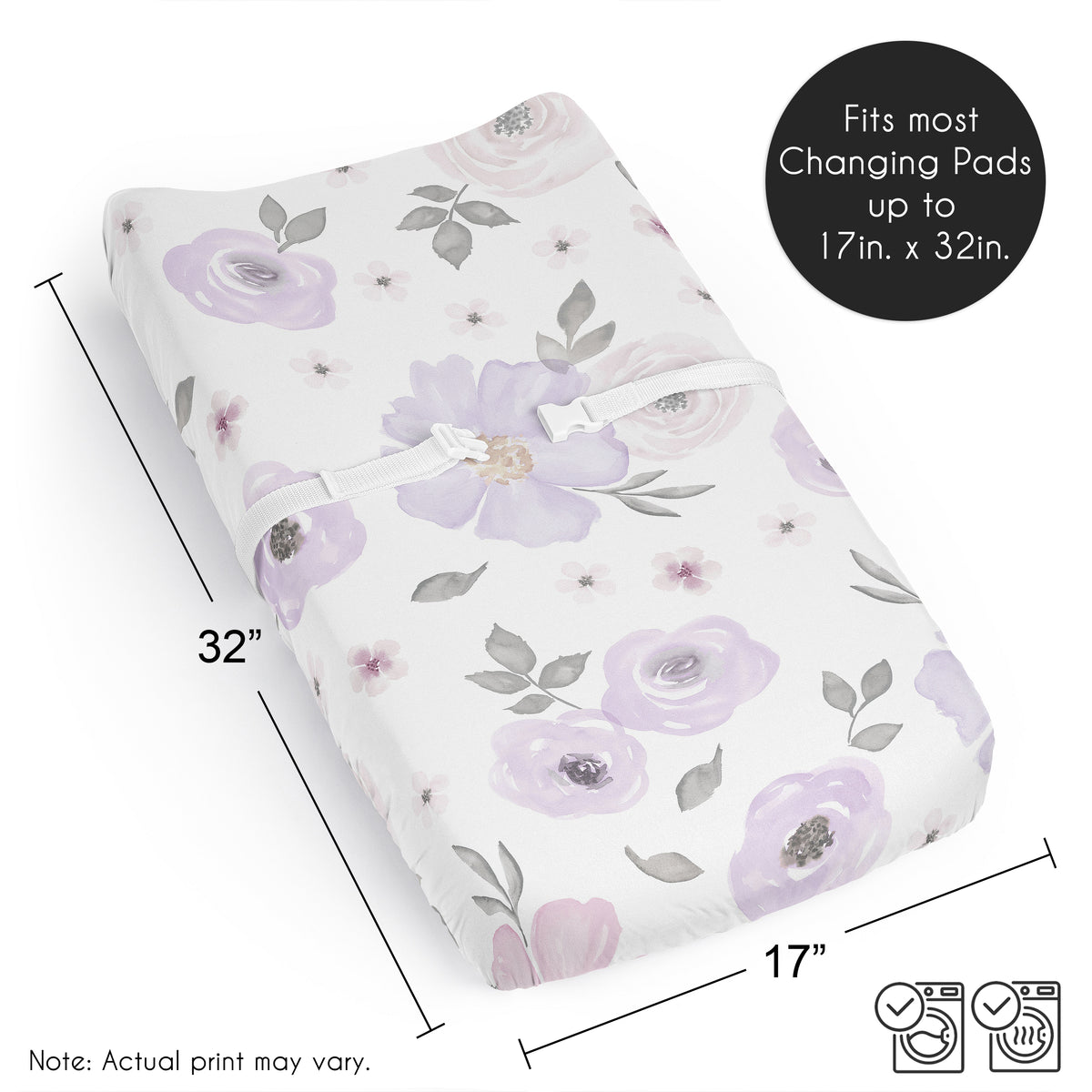 Watercolor Floral Lavender and Grey Collection Changing Pad Cover Sheet