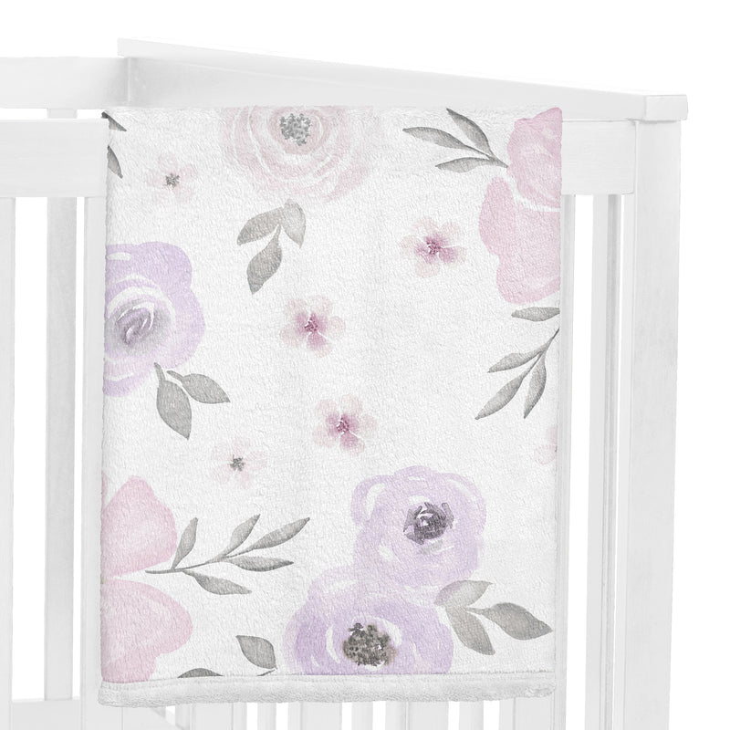 Watercolor Floral Lavender and Grey Collection Toddler Blanket Baby Swaddle