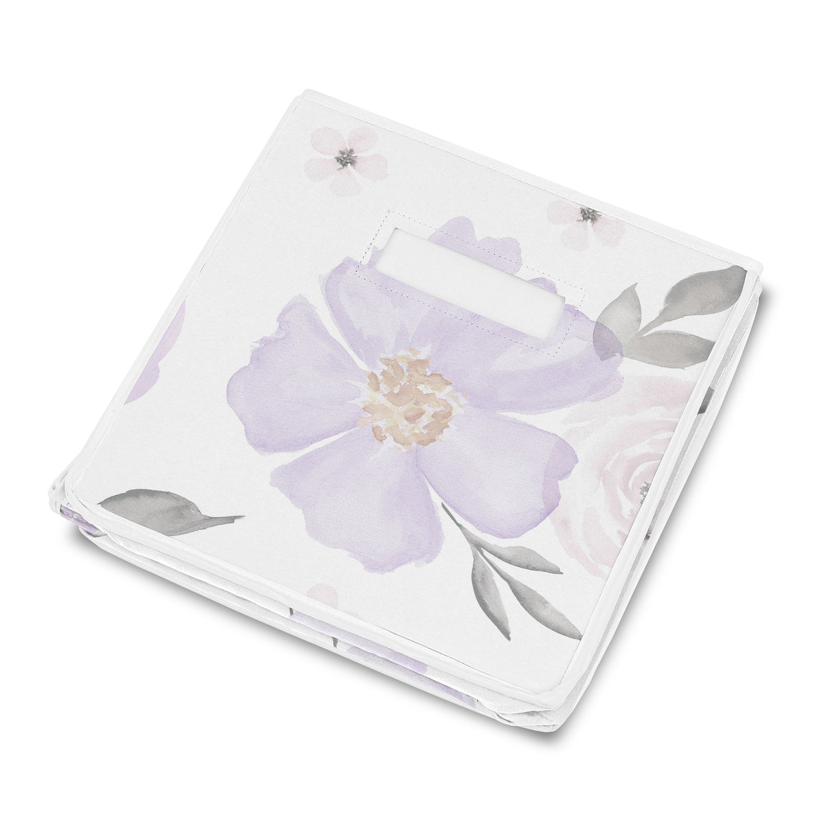 Watercolor Floral Lavender Purple and Grey Collection Fabric Toy Bin Storage