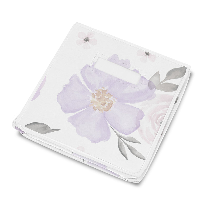 Watercolor Floral Lavender Purple and Grey Collection Fabric Toy Bin Storage
