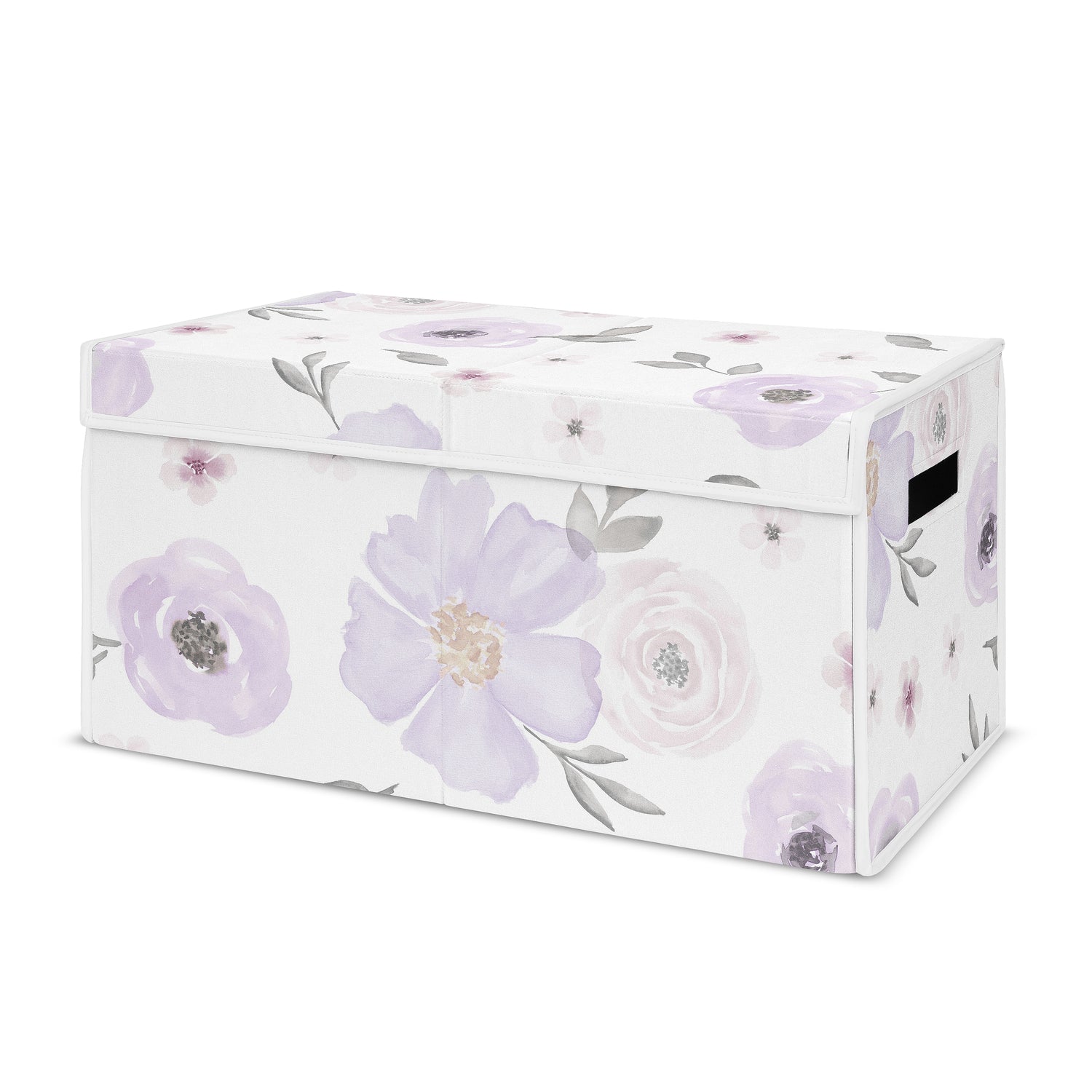 Watercolor Floral Lavender Purple and Grey Collection Fabric Toy Bin Storage