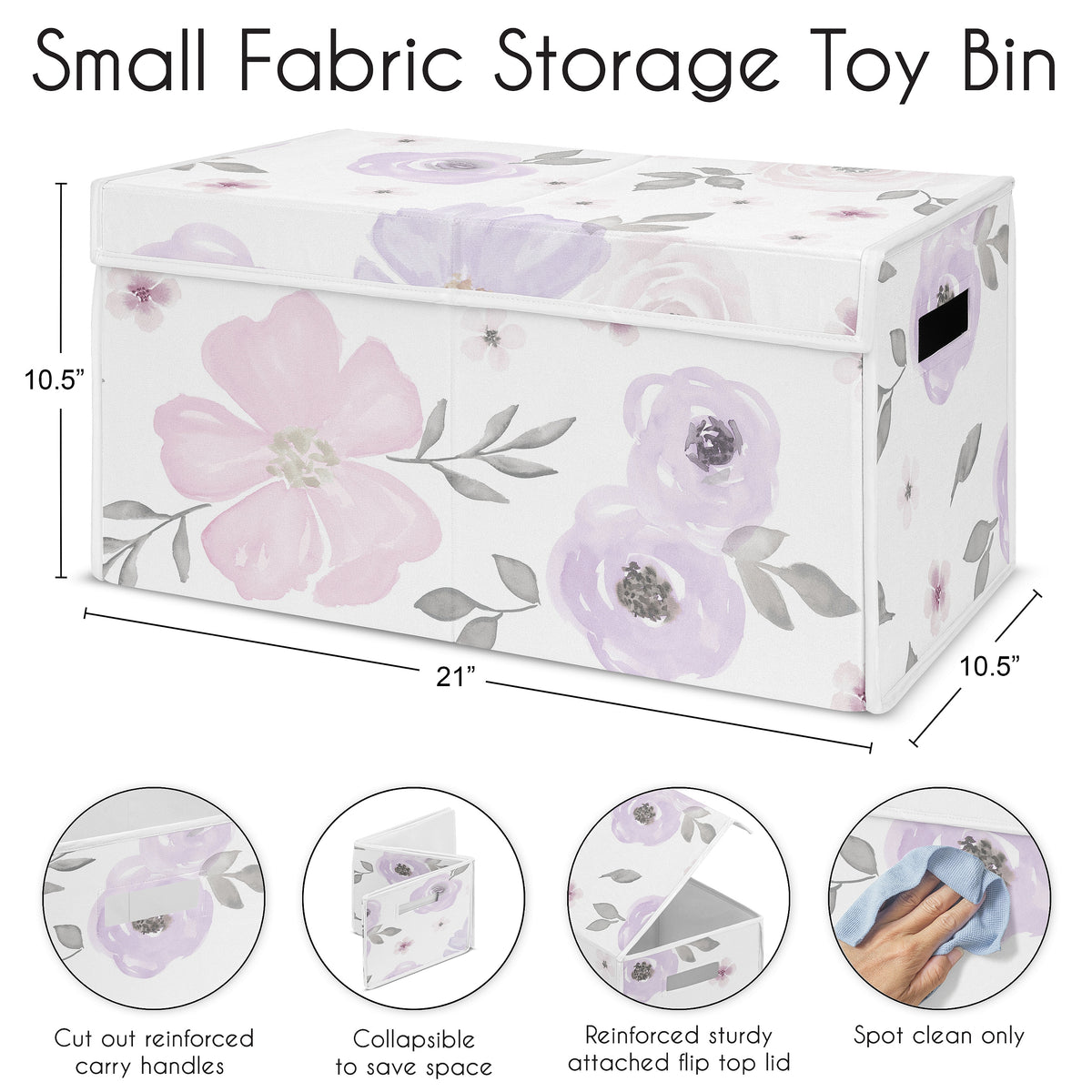 Watercolor Floral Lavender Purple and Grey Collection Fabric Toy Bin Storage