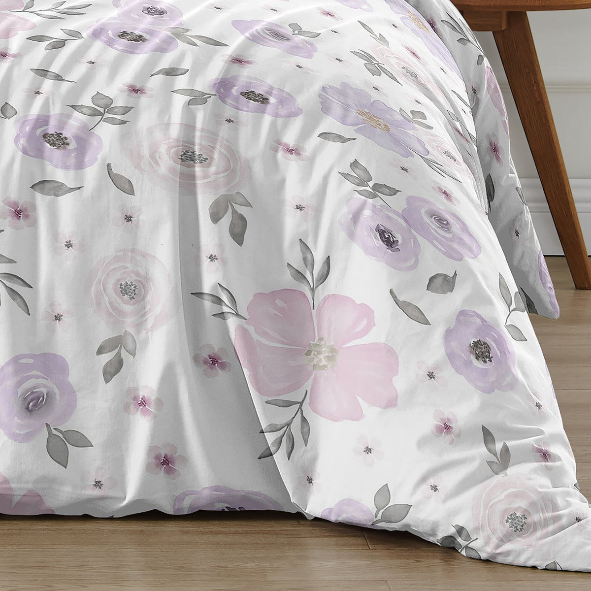Watercolor Floral Lavender and Grey Collection Twin Bedding