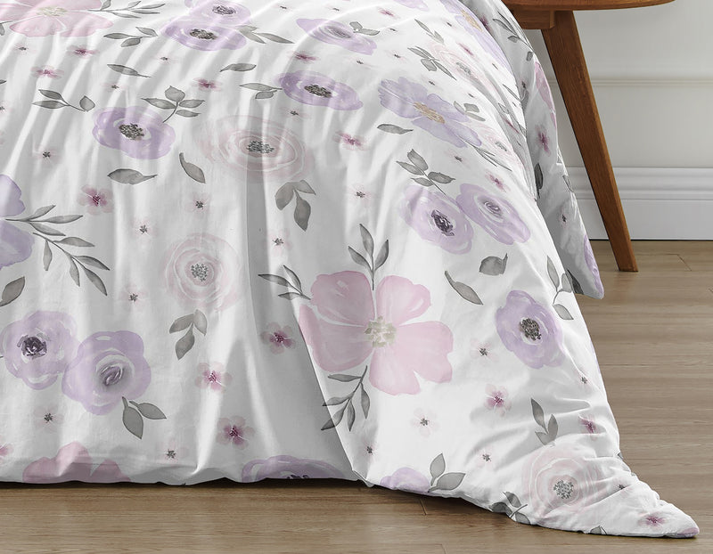 Watercolor Floral Lavender and Grey Collection Twin Bedding