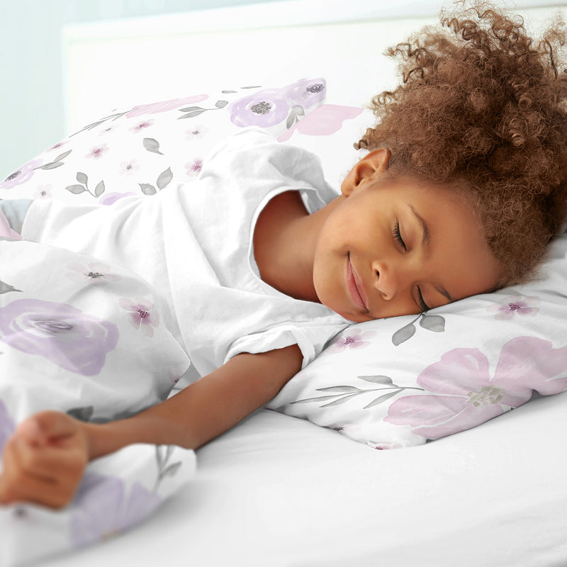 Watercolor Floral Lavender and Grey Collection Twin Bedding