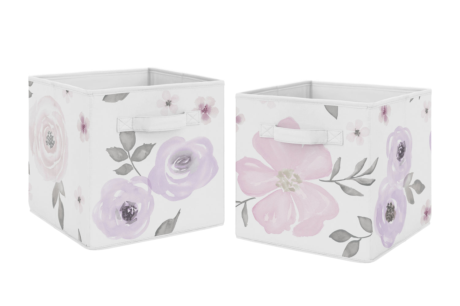 Watercolor Floral Lavender and Grey Collection Storage Bins