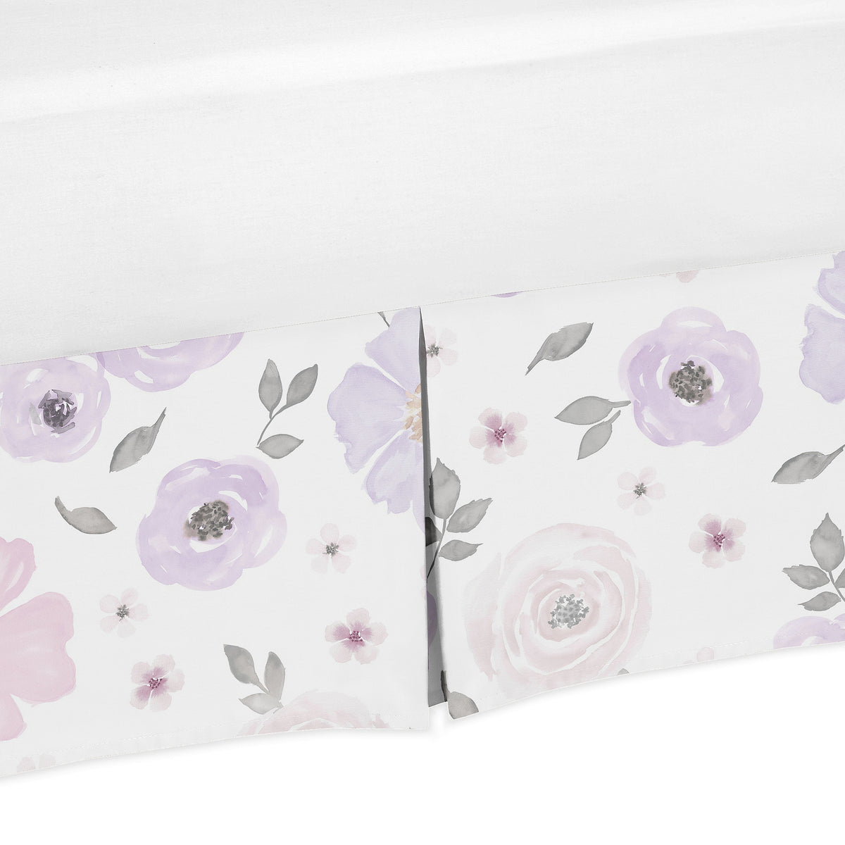Watercolor Floral Lavender and Grey Collection Crib Bed Skirt