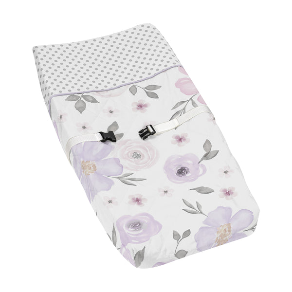 Watercolor Floral Lavender and Grey Collection Changing Pad Cover