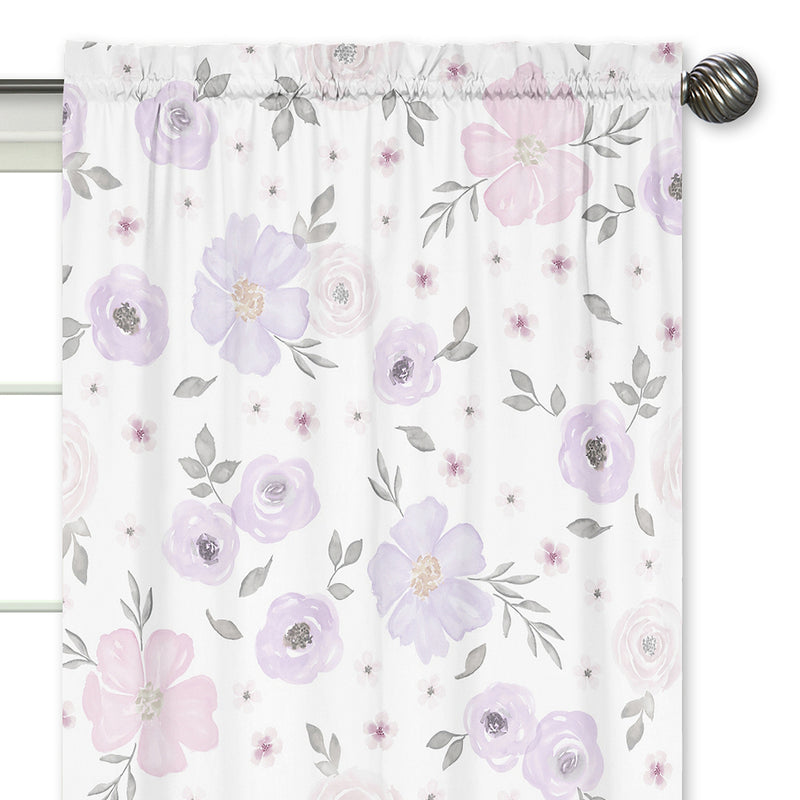 Watercolor Floral Lavender and Grey Collection Window Panels - Set of 2