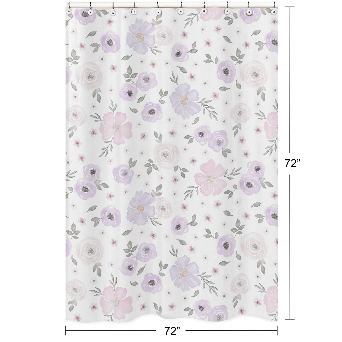 Watercolor Floral Lavender and Grey Collection Shower Curtain