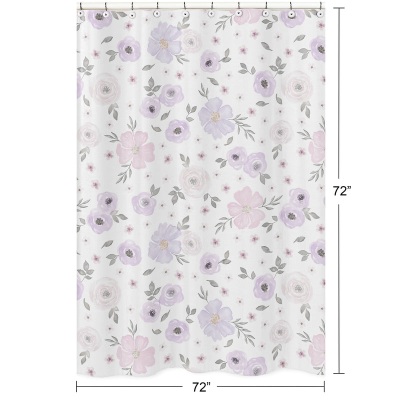 Watercolor Floral Lavender and Grey Collection Shower Curtain