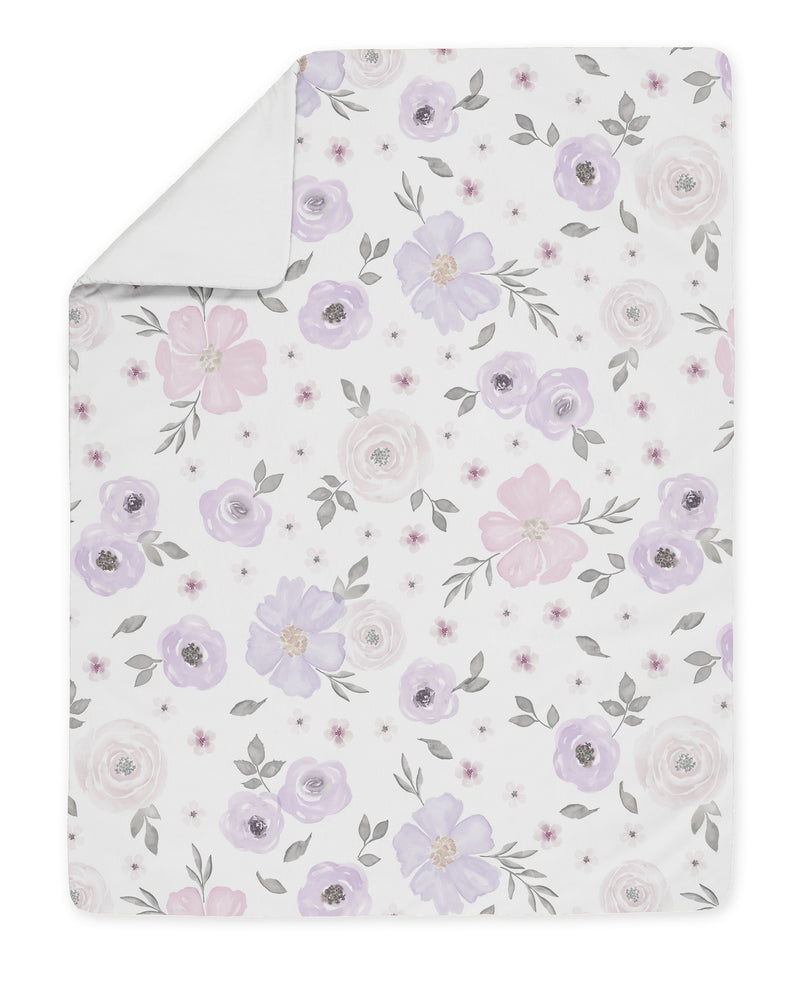 Watercolor Floral Lavender and Grey Collection Toddler Bedding