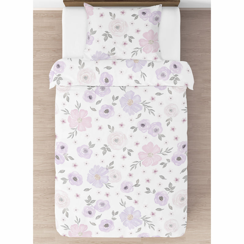 Watercolor Floral Lavender and Grey Collection Twin Bedding