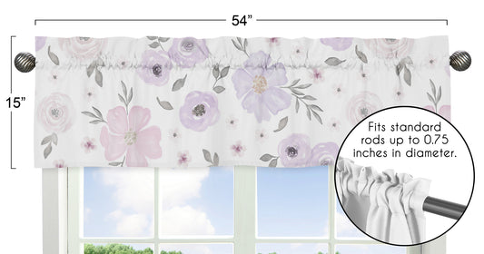 Watercolor Floral Lavender and Grey Collection Window Valance