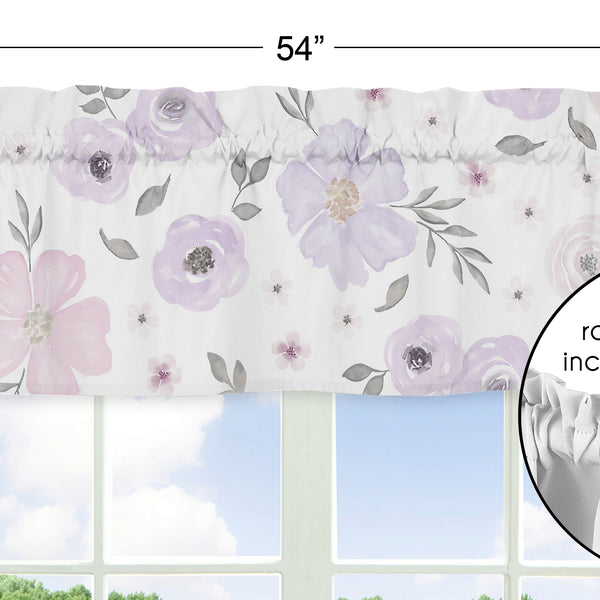 Watercolor Floral Lavender and Grey Collection Window Valance alternate view