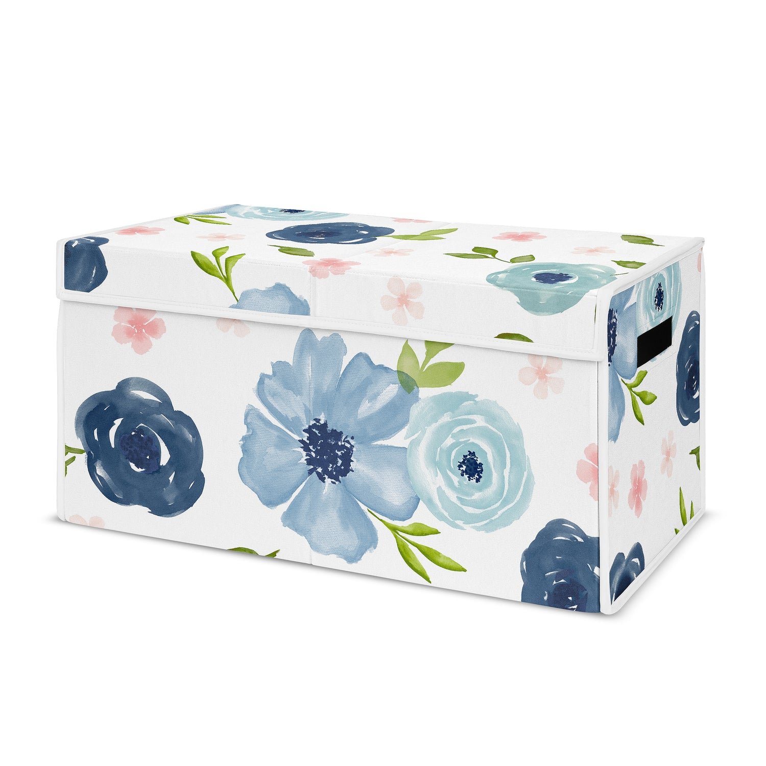 Watercolor Floral Navy Blue and Pink Collection Fabric Toy Bin Storage