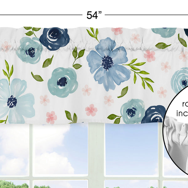 Watercolor Floral Navy Blue And Pink Collection Window Valance alternate view