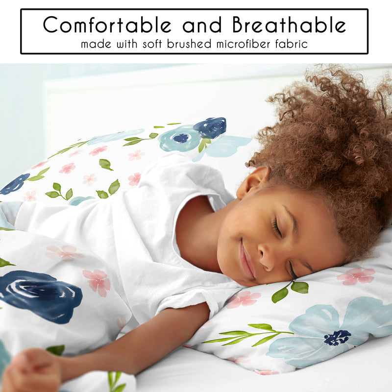 Watercolor Floral Navy Blue and Pink Collection Twin Bedding
