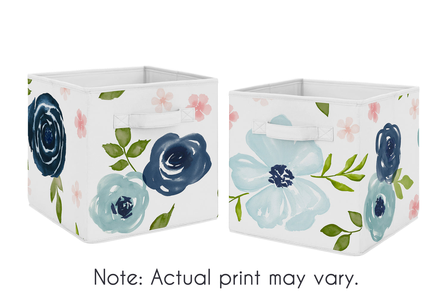 Watercolor Floral Navy Blue And Pink Collection Foldable Fabric Storage Bins