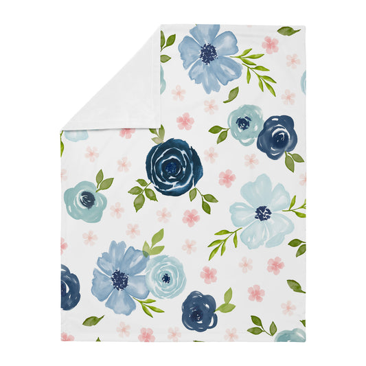 Watercolor Floral Navy Blue And Pink Collection Baby Blanket