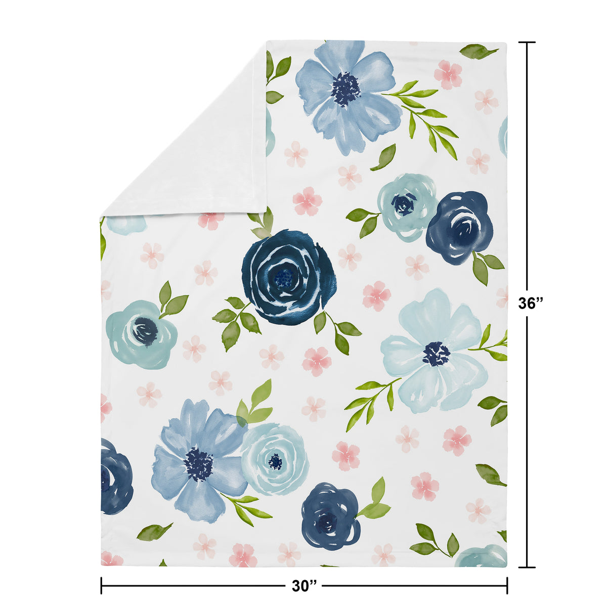 Watercolor Floral Navy Blue And Pink Collection Baby Blanket