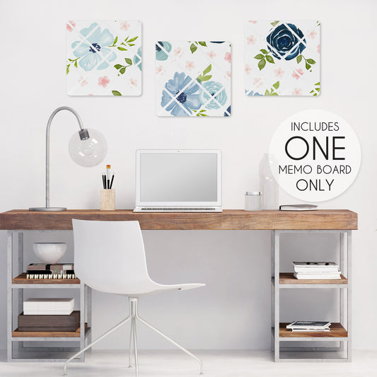 Watercolor Floral Navy Blue And Pink Collection Fabric Memo Board