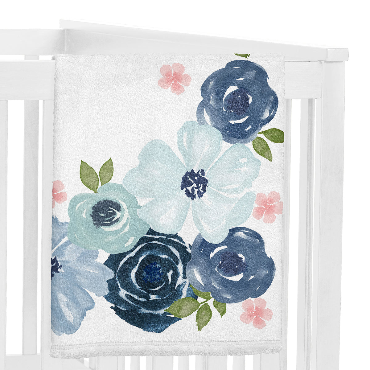 Watercolor Floral Navy Blue And Pink Monthly Milestone Baby Blanket
