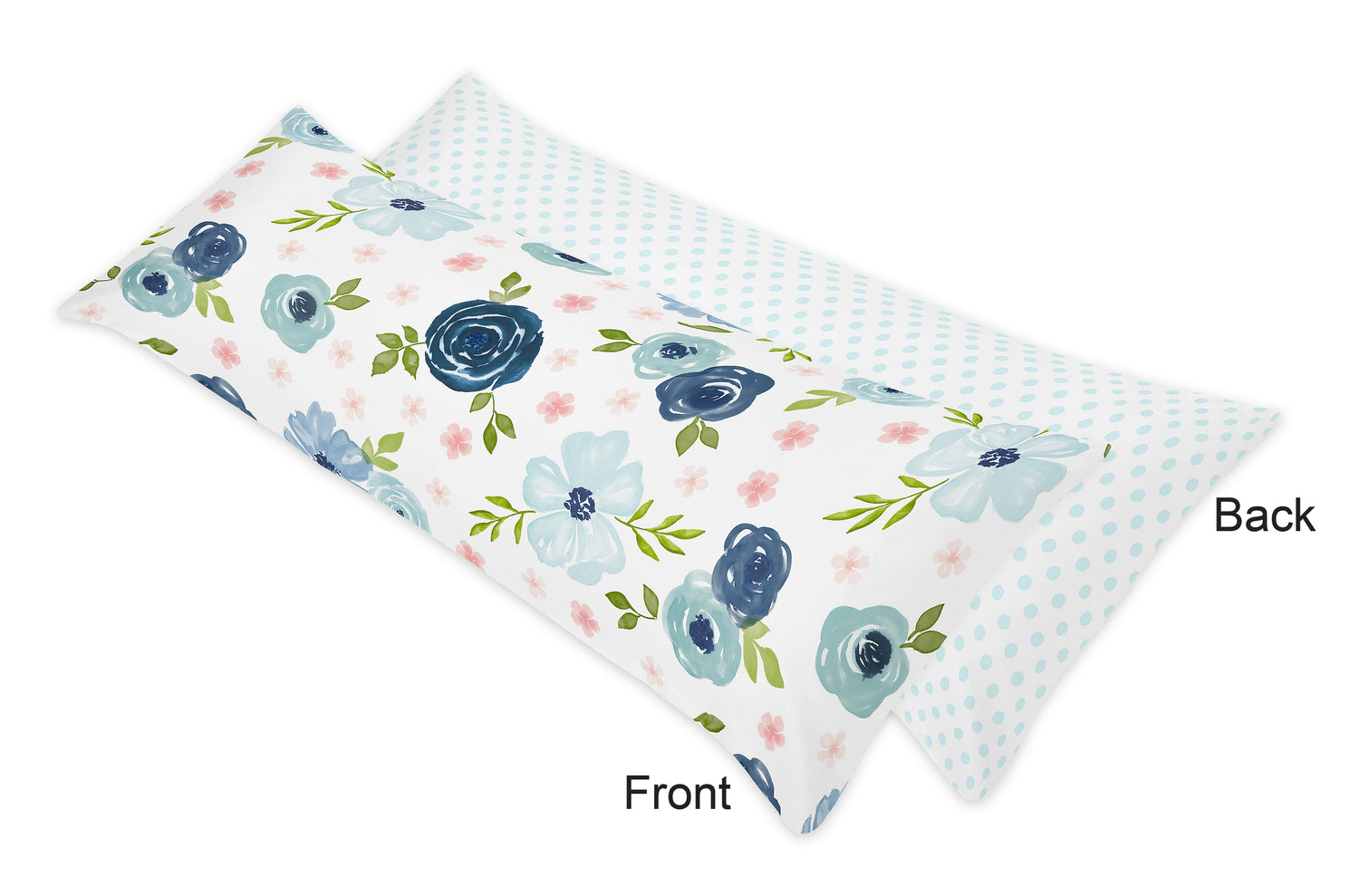 Watercolor Floral Navy Blue And Pink Collection Full Length Body Pillow Cover